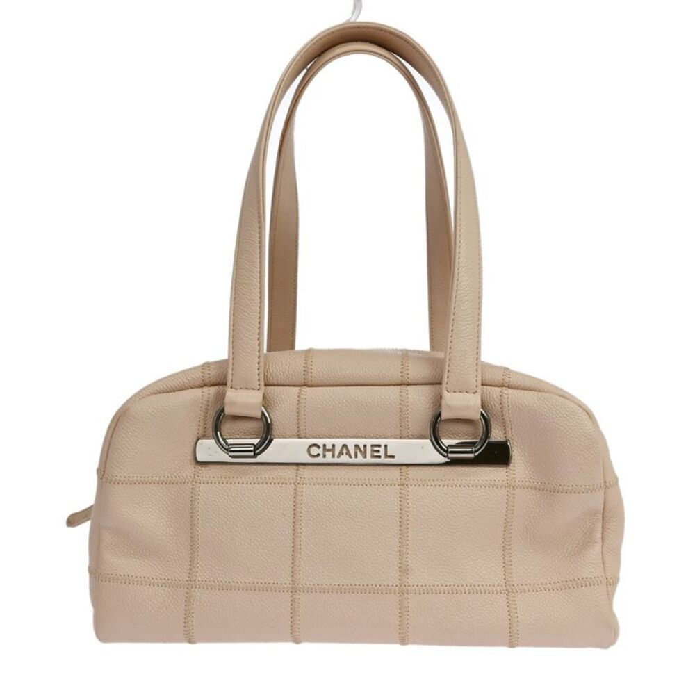 Chanel Square Stitch Quilted Caviar Beige Leather Shoulder Bag Bag